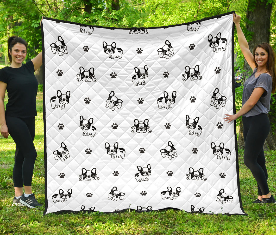 Cute French Bulldog Paw Pattern Premium Quilt