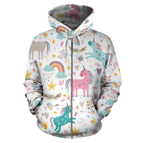 Colorful Unicorn Pattern Zip Up Hoodie