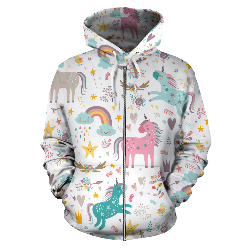 Colorful Unicorn Pattern Zip Up Hoodie