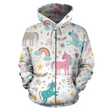 Colorful Unicorn Pattern Zip Up Hoodie