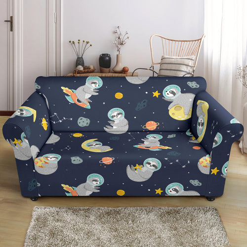 Cute Sloth Astronaut Star Planet Rocket Pattern Loveseat Couch Slipcover