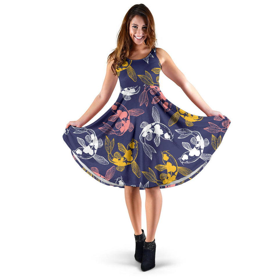 Koi Fish Carp Fish Pattern Sleeveless Midi Dress