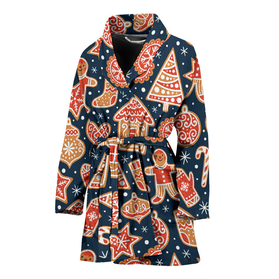 Christmas Gingerbread Cookie Pattern Women'S Bathrobe