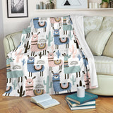 Lama Alpaca Cactus Hand Drawn Pattern Premium Blanket