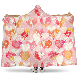 Hand Drawn Heart Design Pattern Hooded Blanket