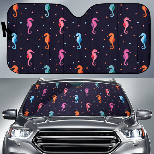 Watercolor Colorful Seahorse Pattern Car Sun Shade