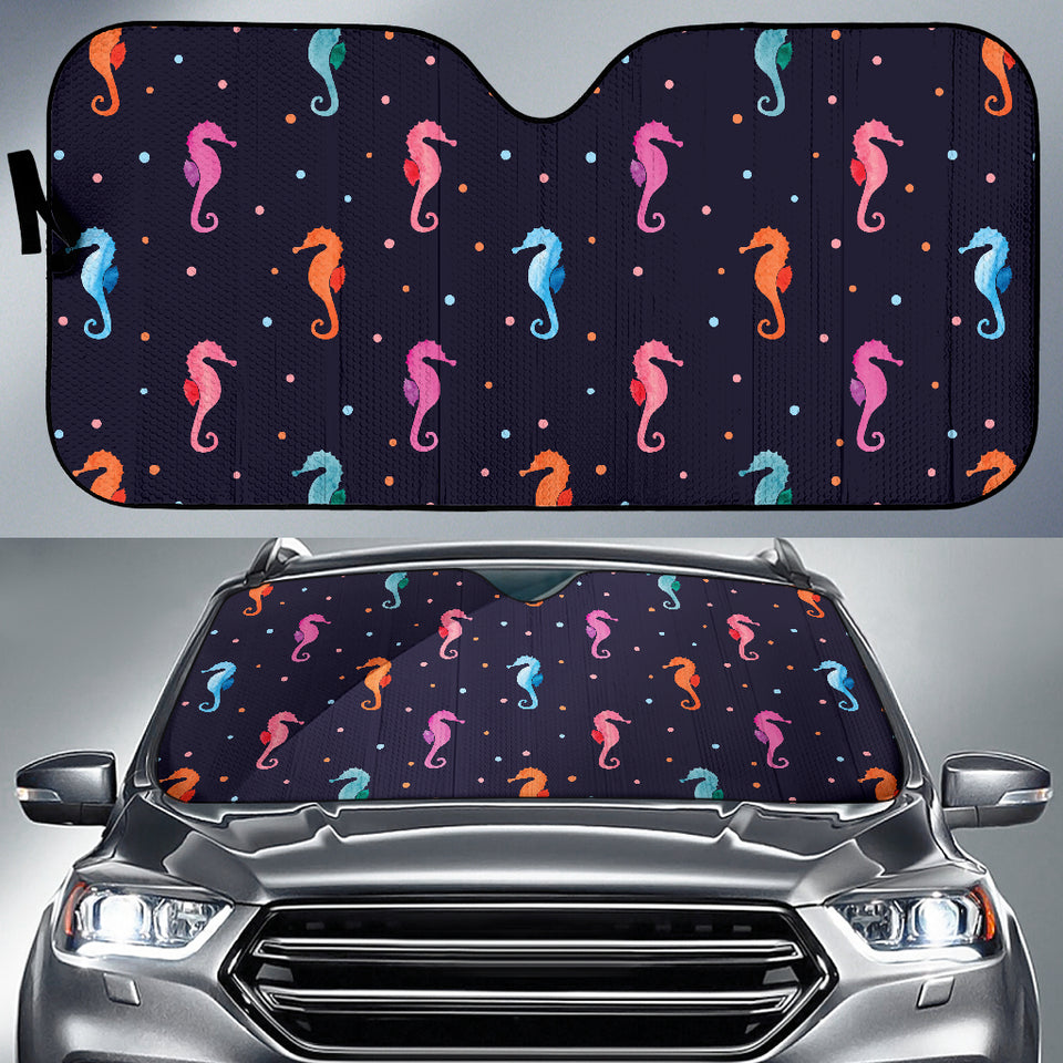 Watercolor Colorful Seahorse Pattern Car Sun Shade