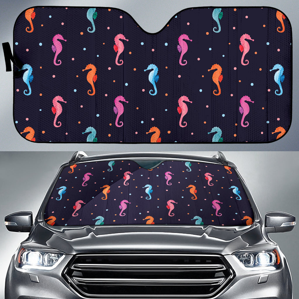 Watercolor Colorful Seahorse Pattern Car Sun Shade