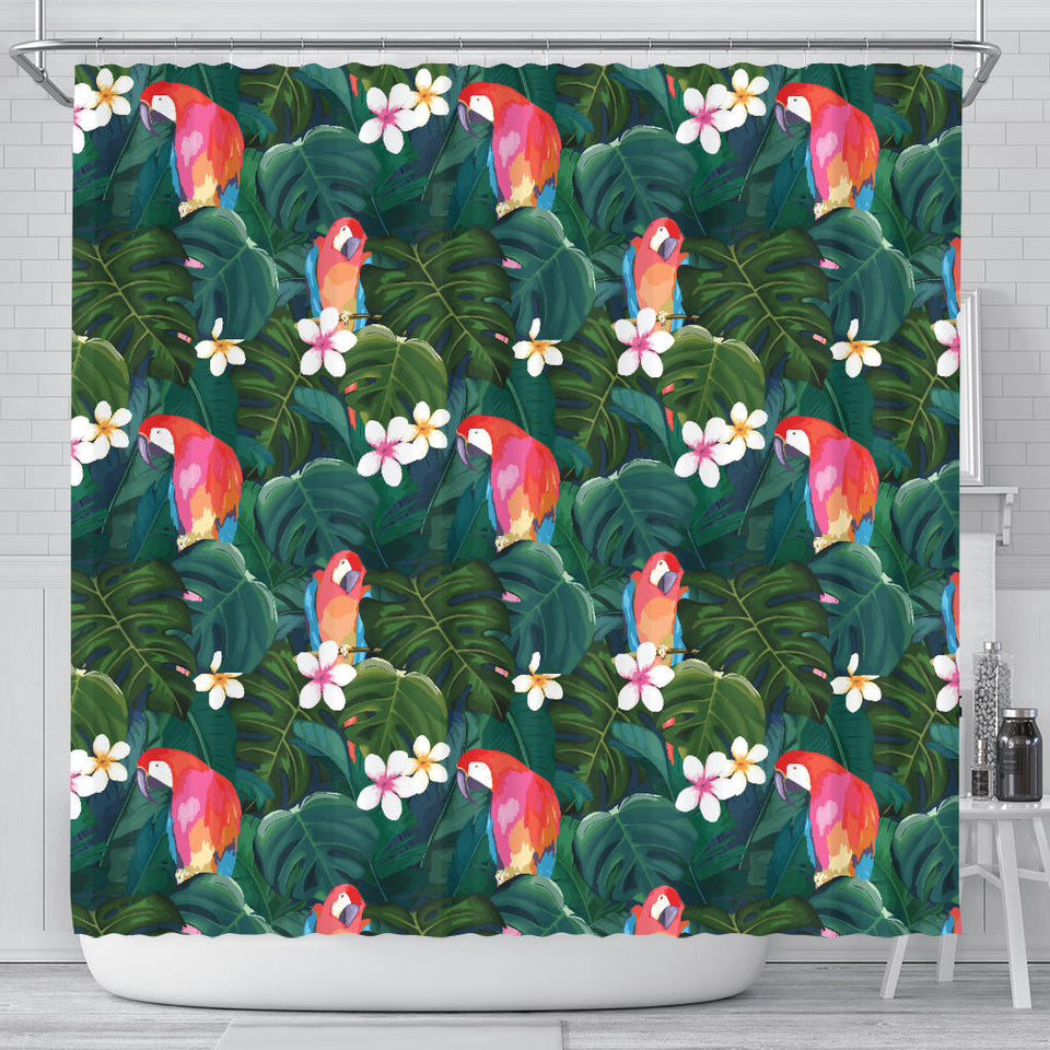 Parrot Palm Tree Leaves Flower Hibiscus Pattern Shower Curtain Fulfilled In US