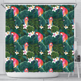 Parrot Palm Tree Leaves Flower Hibiscus Pattern Shower Curtain Fulfilled In US