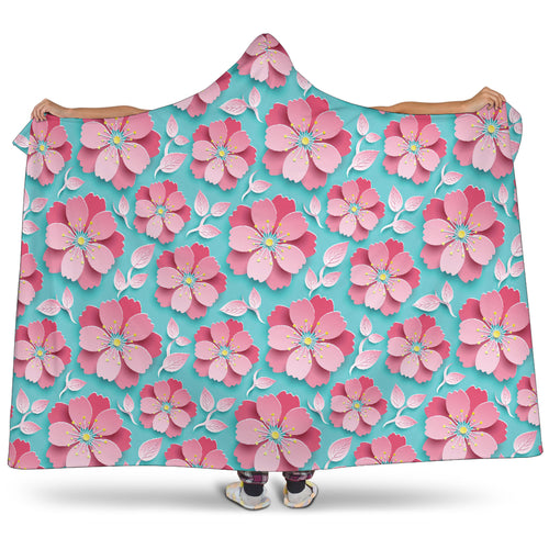 3D Sakura Cherry Blossom Pattern Hooded Blanket