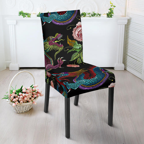 Dragons Flower Pattern Dining Chair Slipcover