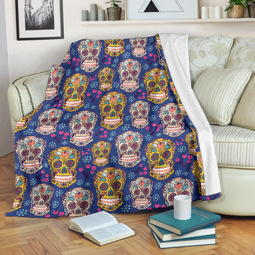 Sugar Skull Flower Pattern Premium Blanket