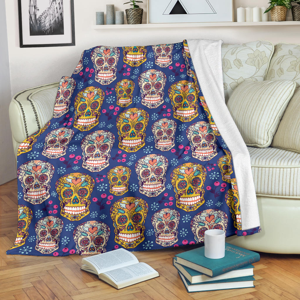Sugar Skull Flower Pattern Premium Blanket