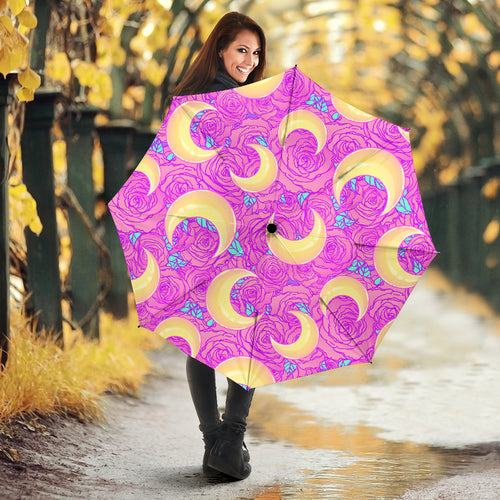 Moon Pink Rose Background Umbrella