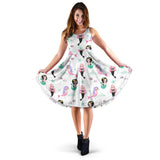 Cute Mermaid Dolphin Fish Starfish Pattern Sleeveless Midi Dress