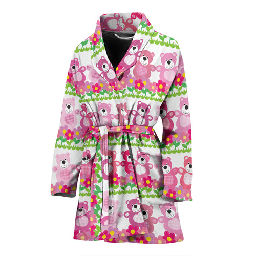 Teddy Bear Pattern Print Design 04 Women's Bathrobe