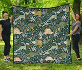 Dinosaurs Tropical Leaves Flower Pattern Premium Quilt