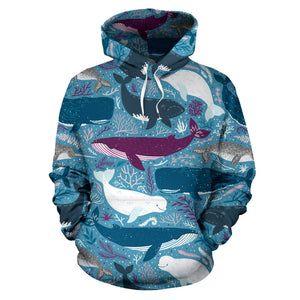 Whale Design Pattern Men Women Pullover Hoodie