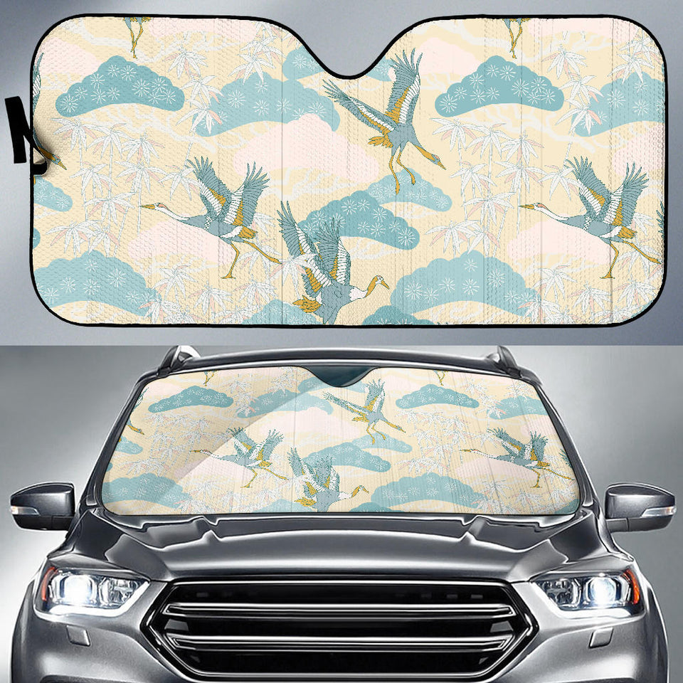 Bonsai Bamboo Stork Japanese Pattern Cream Theme Car Sun Shade