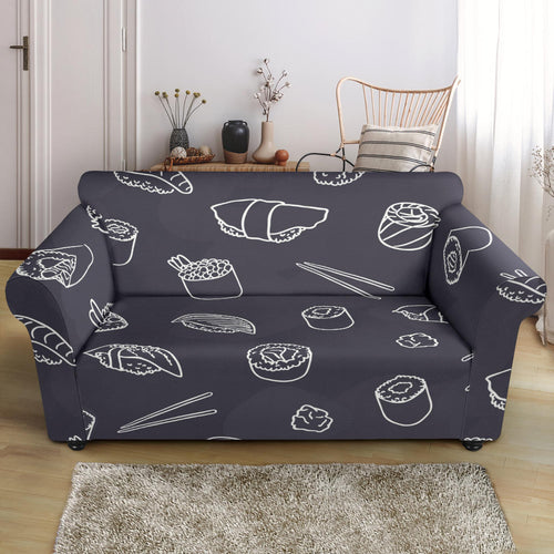 Sushi Pattern Black Background Loveseat Couch Slipcover