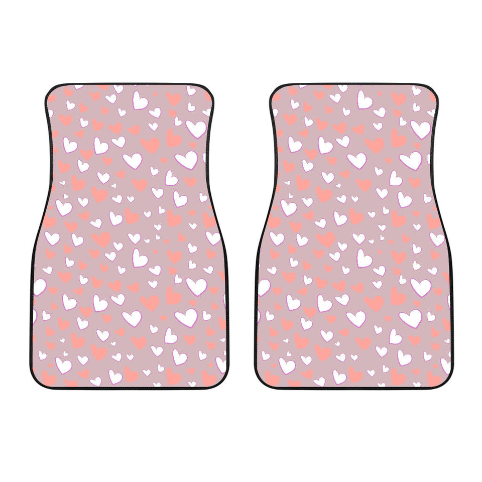Coral White Heart Pattern Front Car Mats