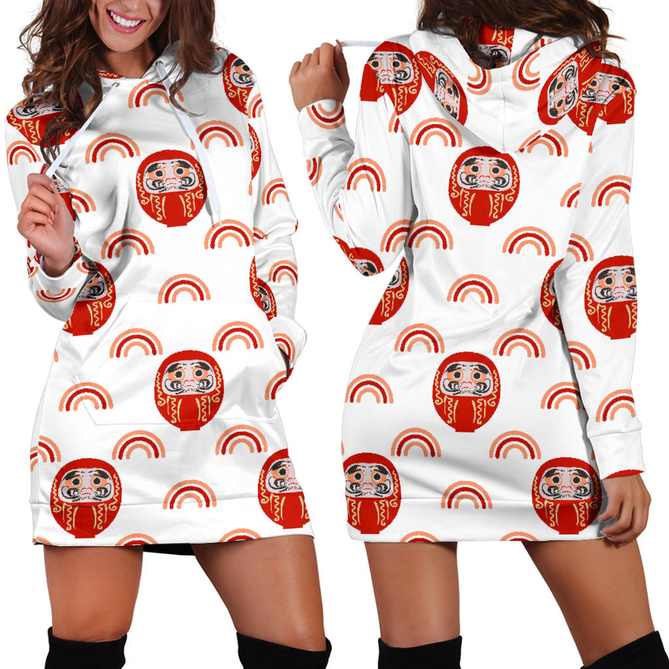 Daruma Japanese Wooden Doll Design Pattern Women'S Hoodie Dress