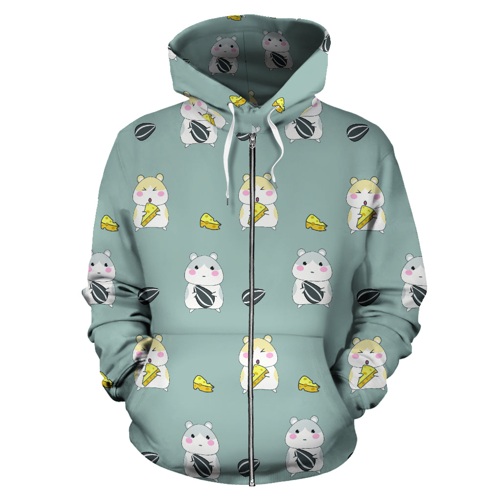 Cute Hamster Cheese Pattern Zip Up Hoodie