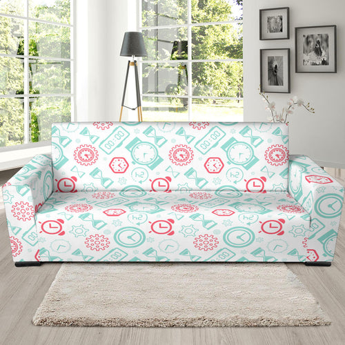 Clock Time Pattern Blackground Sofa Slipcover