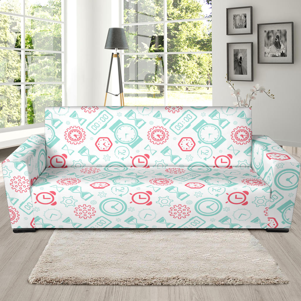 Clock Time Pattern Blackground Sofa Slipcover
