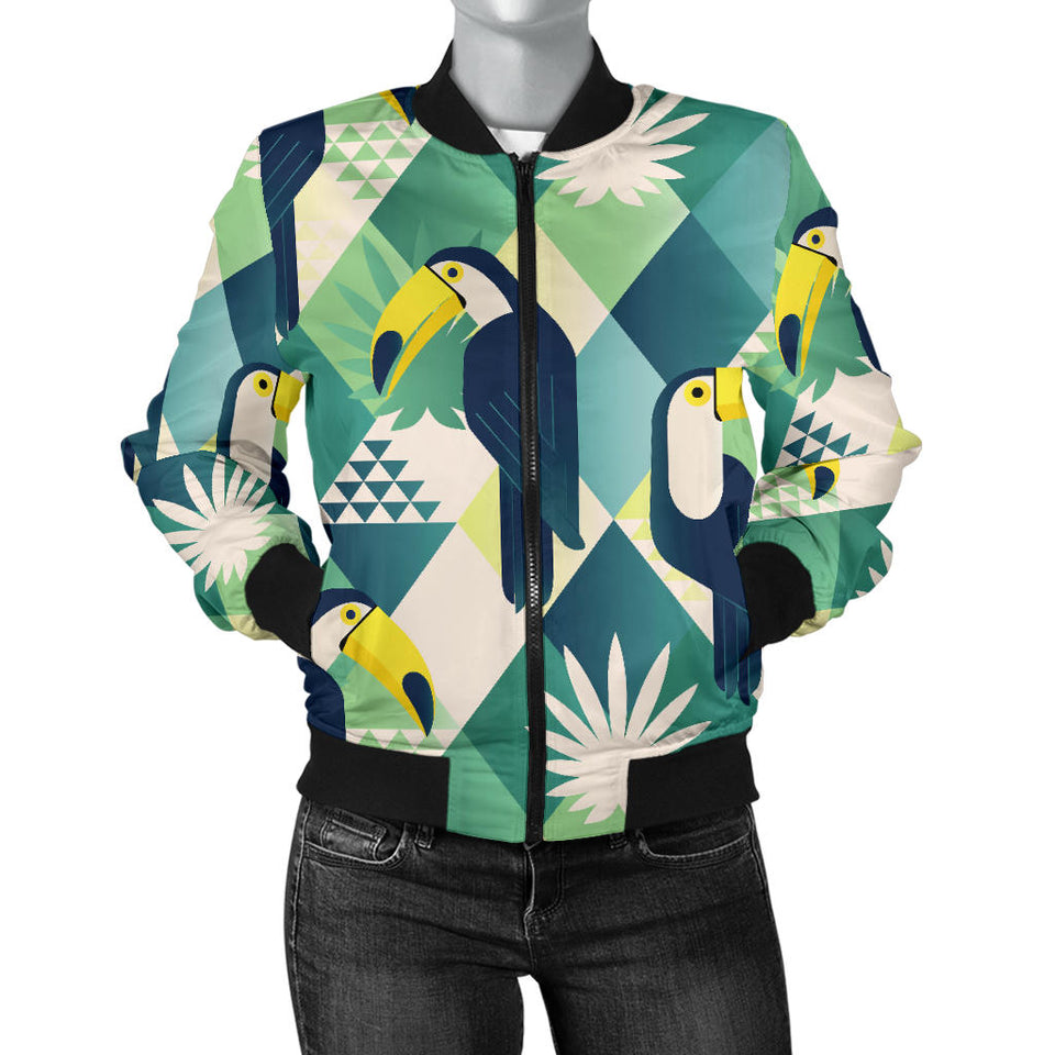 Toucan Tropical Leaves Design Pattern  Women'S Bomber Jacket