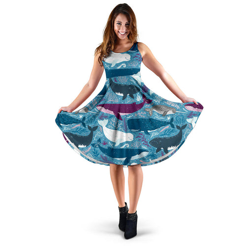 Whale Design Pattern Sleeveless Midi Dress