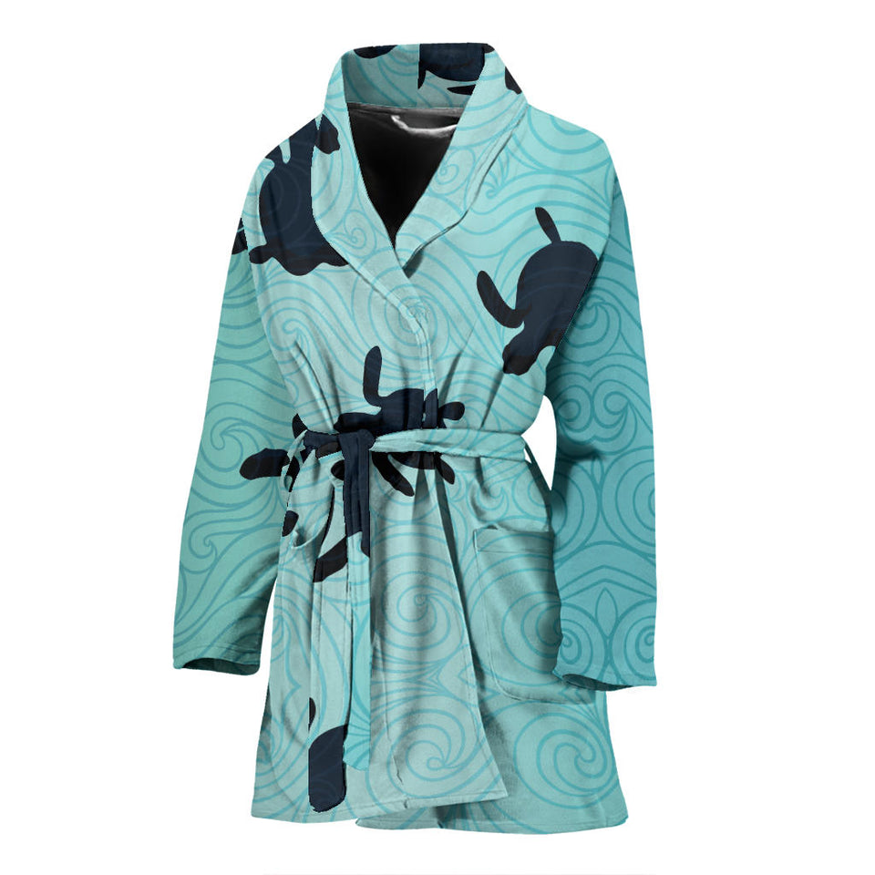 Sea Turtle With Blue Ocean Backgroud Women'S Bathrobe