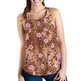Pink sakura cherry blossom drak brown background Women Racerback Tank Top