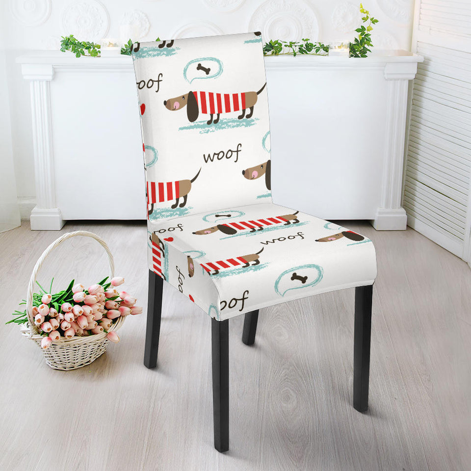 Cute Dachshund Bone Pattern Dining Chair Slipcover