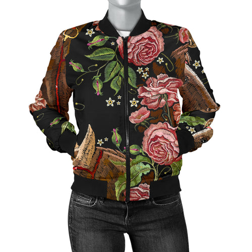 Horse Head Wild Roses Pattern Women'S Bomber Jacket