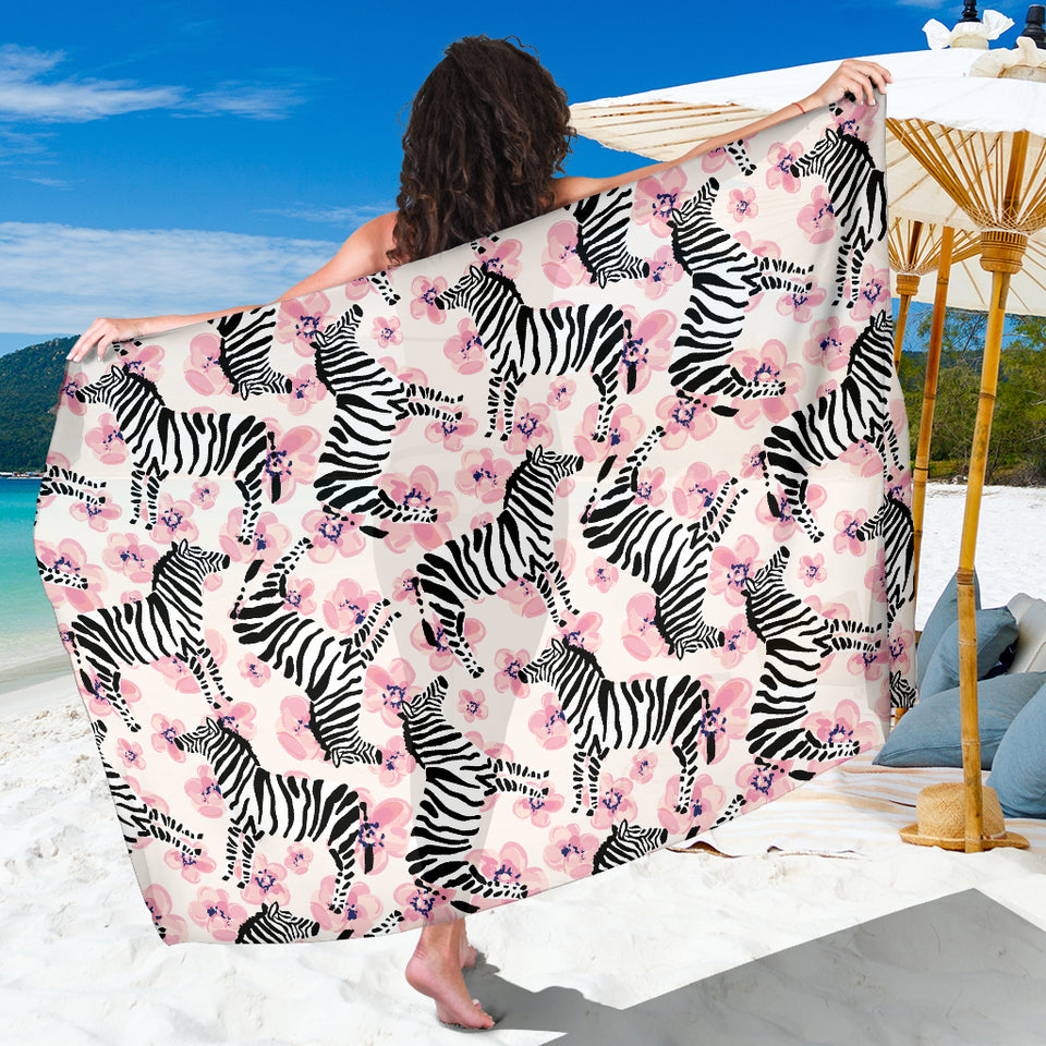 Zebra Pink Flower Background Sarong