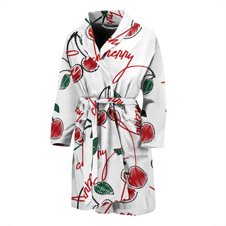Hand Drawn Cherry Pattern Men'S Bathrobe