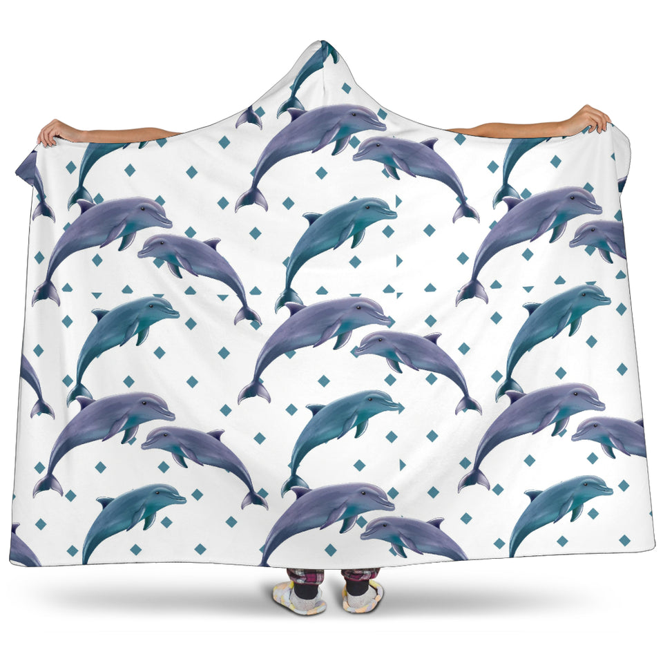 Dolphins Pattern Dotted Background Hooded Blanket