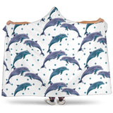 Dolphins Pattern Dotted Background Hooded Blanket