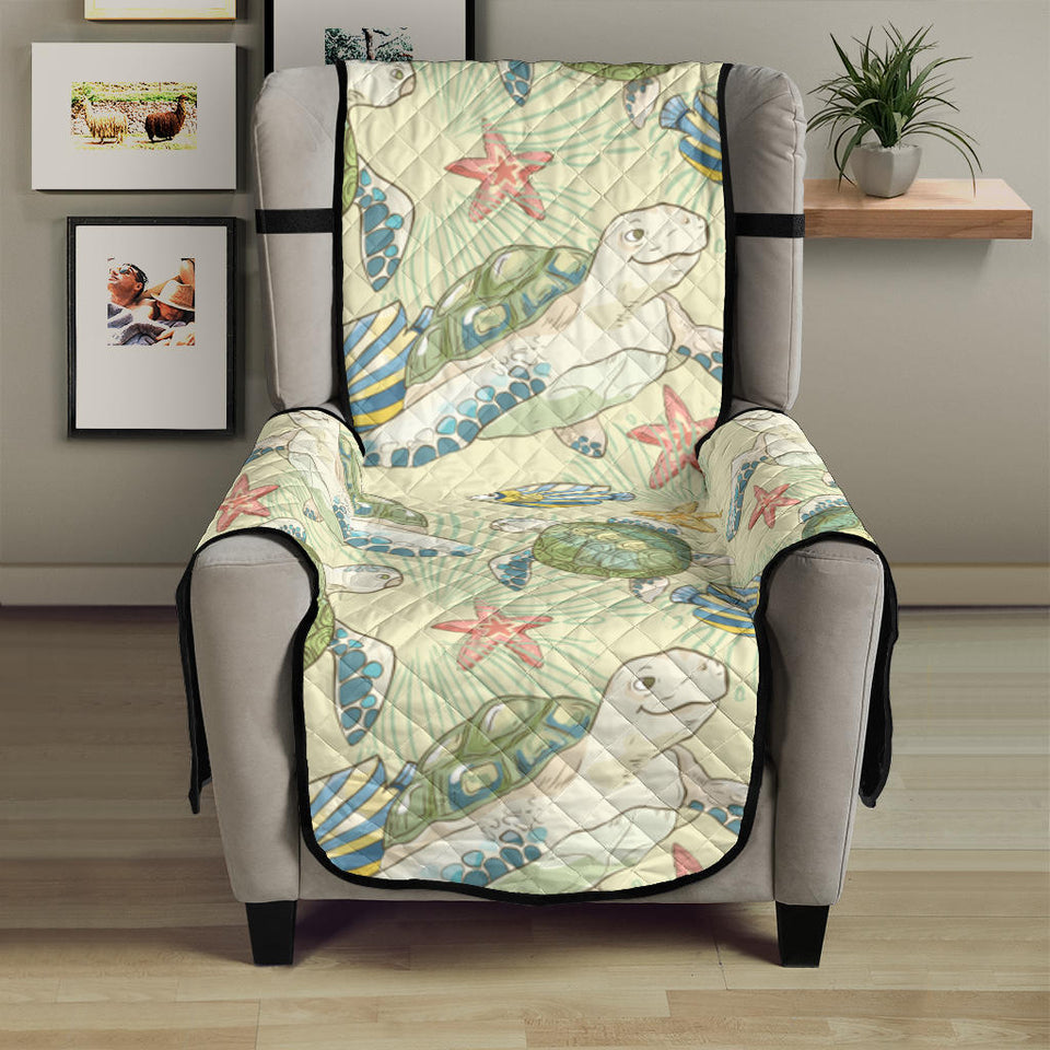 Hand drawn sea turtle fish pattern Chair Cover Protector