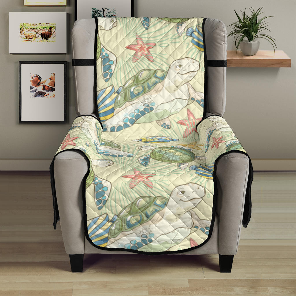 Hand drawn sea turtle fish pattern Chair Cover Protector