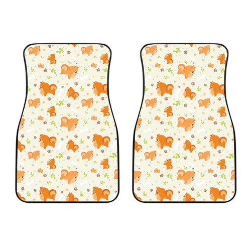 Cute Brown Pomeranian Paw Leave Bone Pattern Front Car Mats