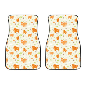 Cute Brown Pomeranian Paw Leave Bone Pattern Front Car Mats