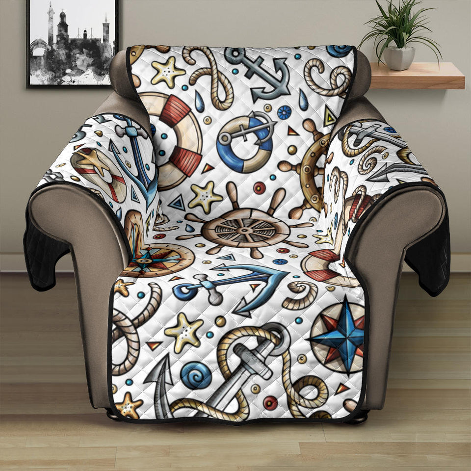 Cute nautical steering wheel anchor pattern Recliner Cover Protector