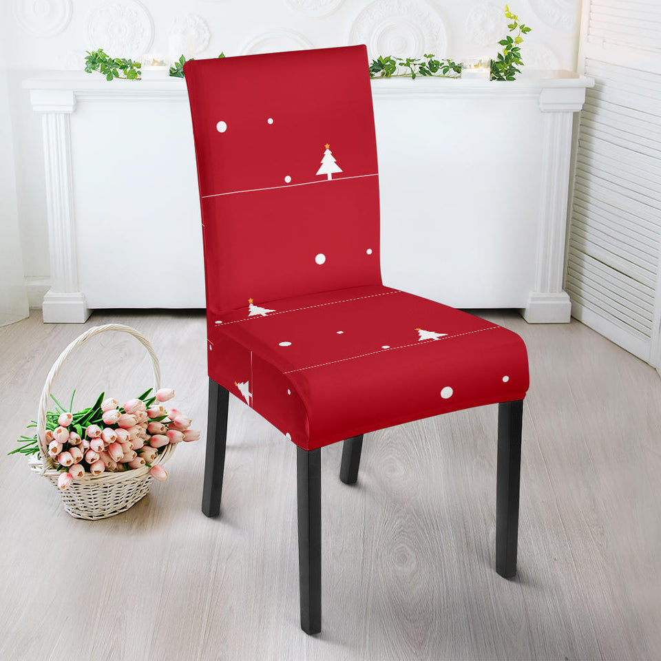 Christmas Tree Star Snow Red Background Dining Chair Slipcover