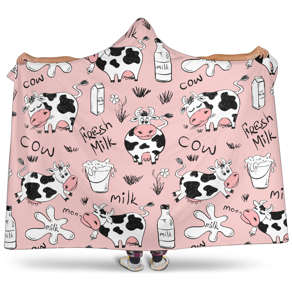 Cows Milk Product Pink Background Hooded Blanket