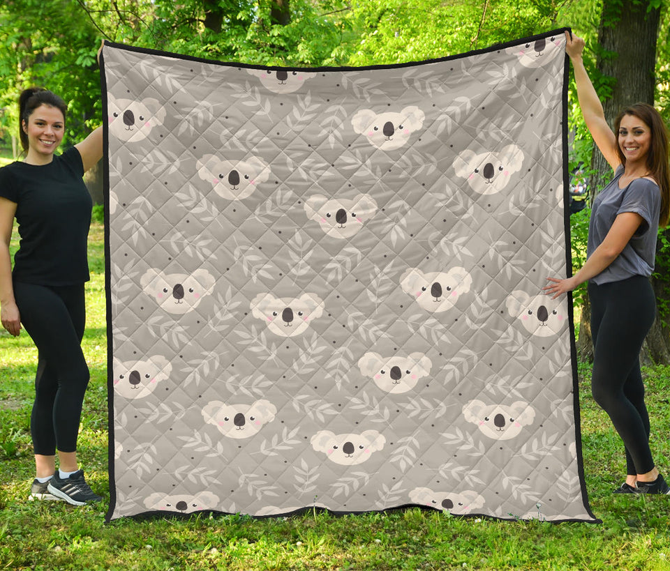 Cute Koala Leaves Pattern Premium Quilt