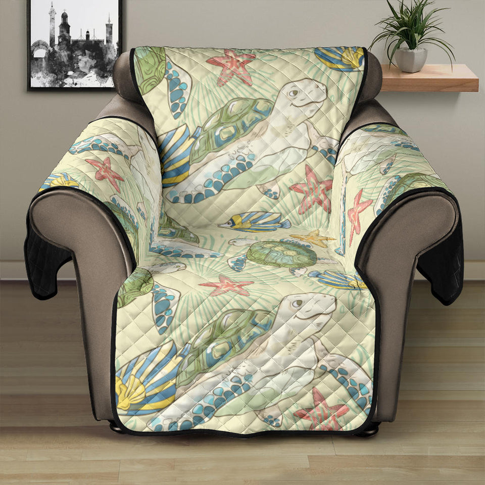 Hand drawn sea turtle fish pattern Recliner Cover Protector