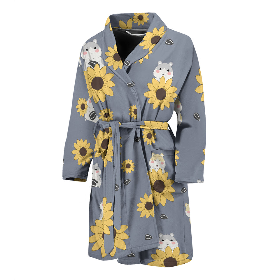 Cute Hamster Sunflower Pattern Background Men'S Bathrobe